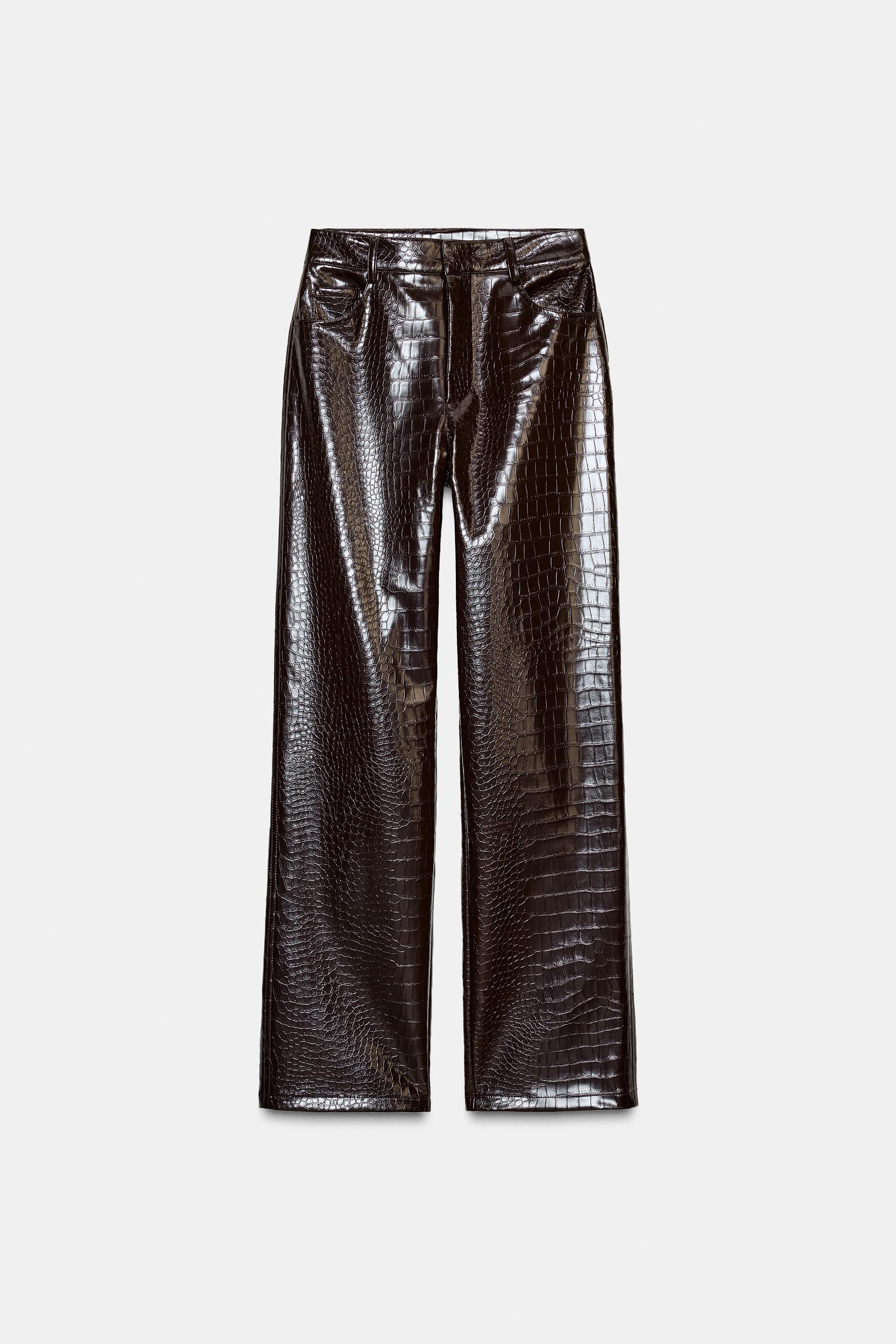 STRAIGHT-LEG FAUX LEATHER ANIMAL EMBOSSED PANTS